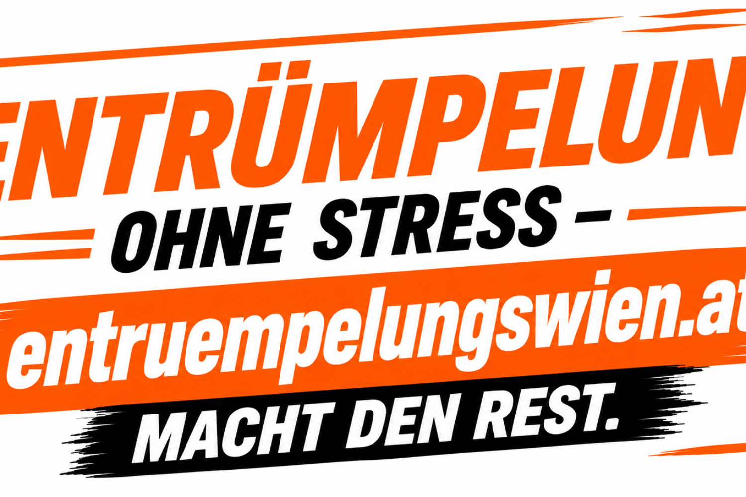 Private Entrümpelung Niederösterreich – Werbegrafik von entruempelungswien.at mit dem Hinweis „Entrümpelung ohne Stress“