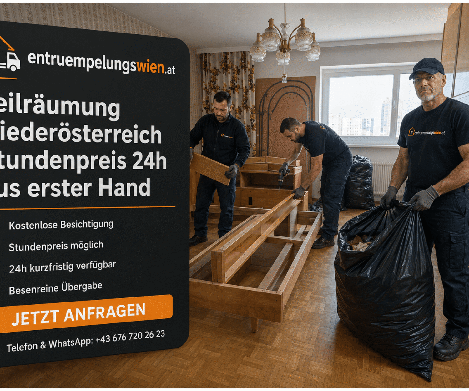 teilraeumung-niederoesterreich-stunden-24h – erfahrenes Räumungsteam bei der professionellen Teilräumung eines Zimmers