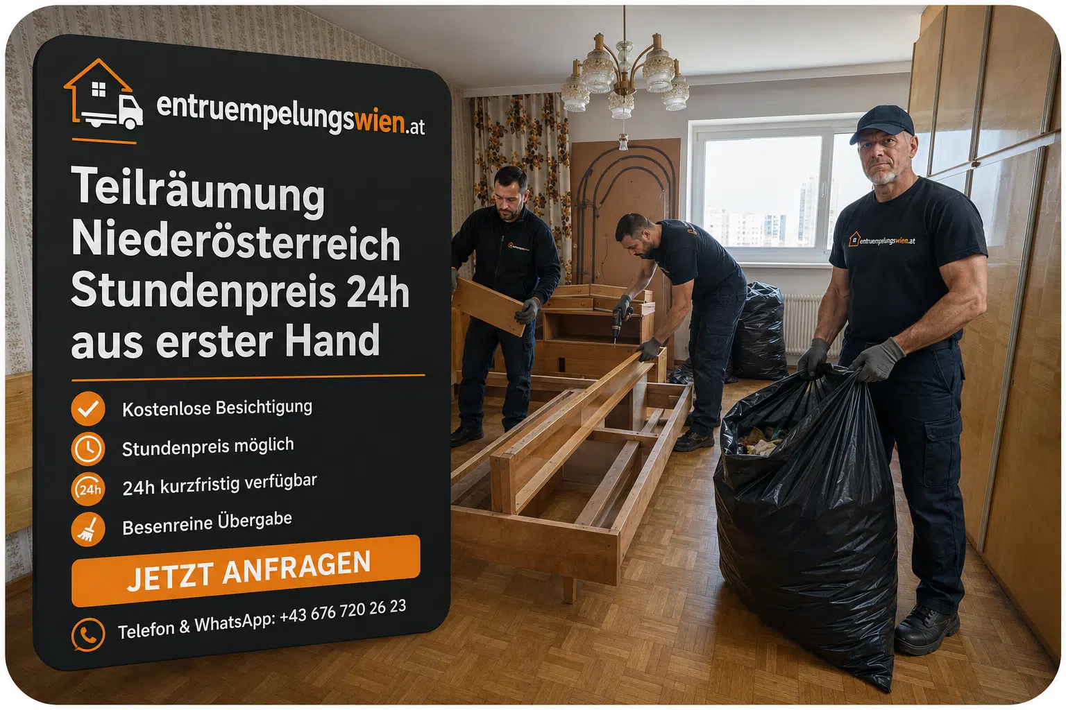 Teilräumung Niederösterreich Stundenpreis 24h – weitere Leistung von Entrümpelung Wien