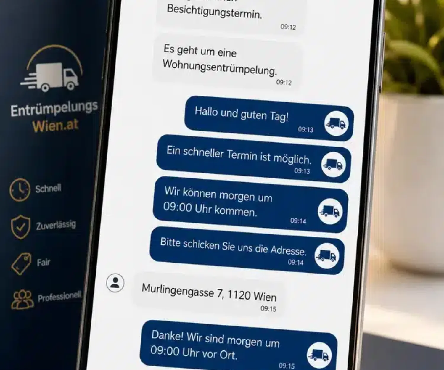 Kostenlose Besichtigung in Wien – kurzfristige Terminvereinbarung per WhatsApp für eine Wohnungsentrümpelung