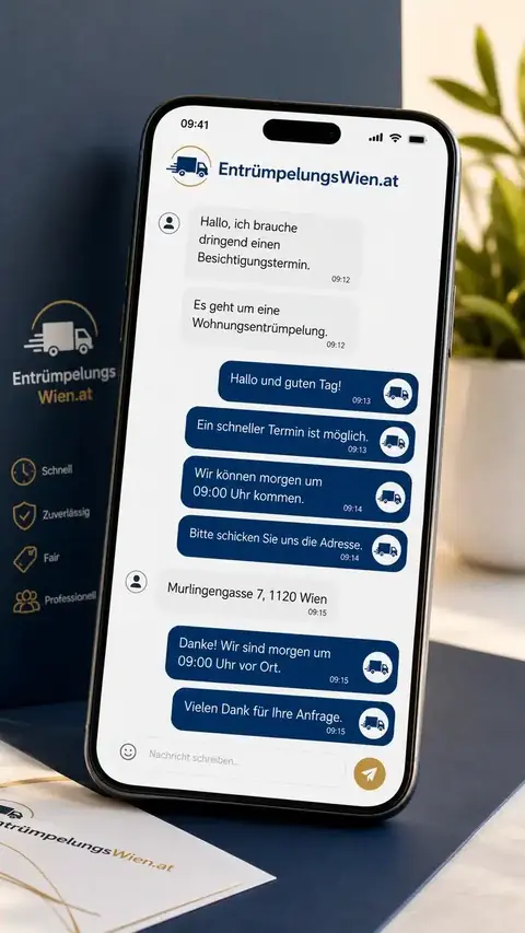 Kostenlose Besichtigung in Wien – kurzfristige Terminvereinbarung per WhatsApp für eine Wohnungsentrümpelung